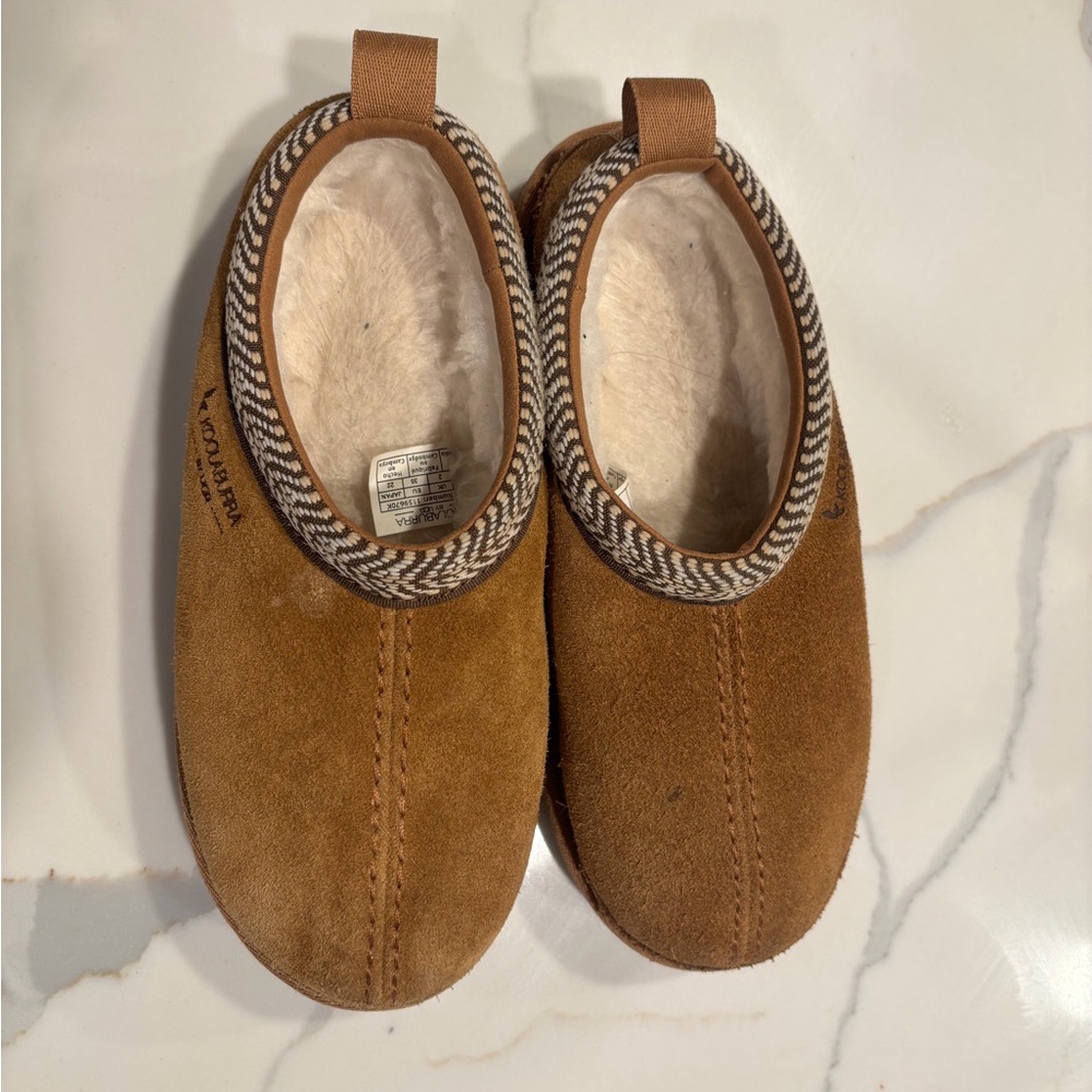 Koolaburra Tan Kids Slippers- worn once, in the house.  Perfect condition.